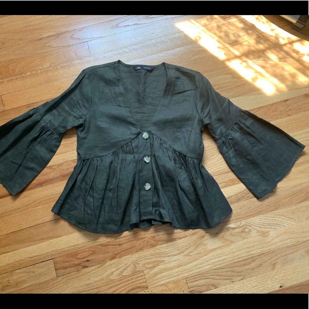 Zara olive green bell sleeve top